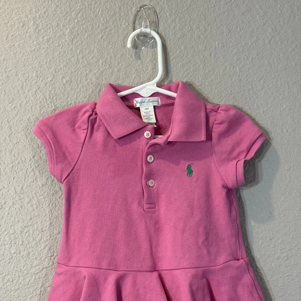 Ralph Lauren Girl's Size 18M Pink Short Sleeve Ruffle Hem Polo Dress Romper